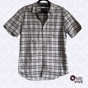 Hurley Men's Short Sleeve Button Down Shirt Gray Plaid Size Medium 100% Cotton